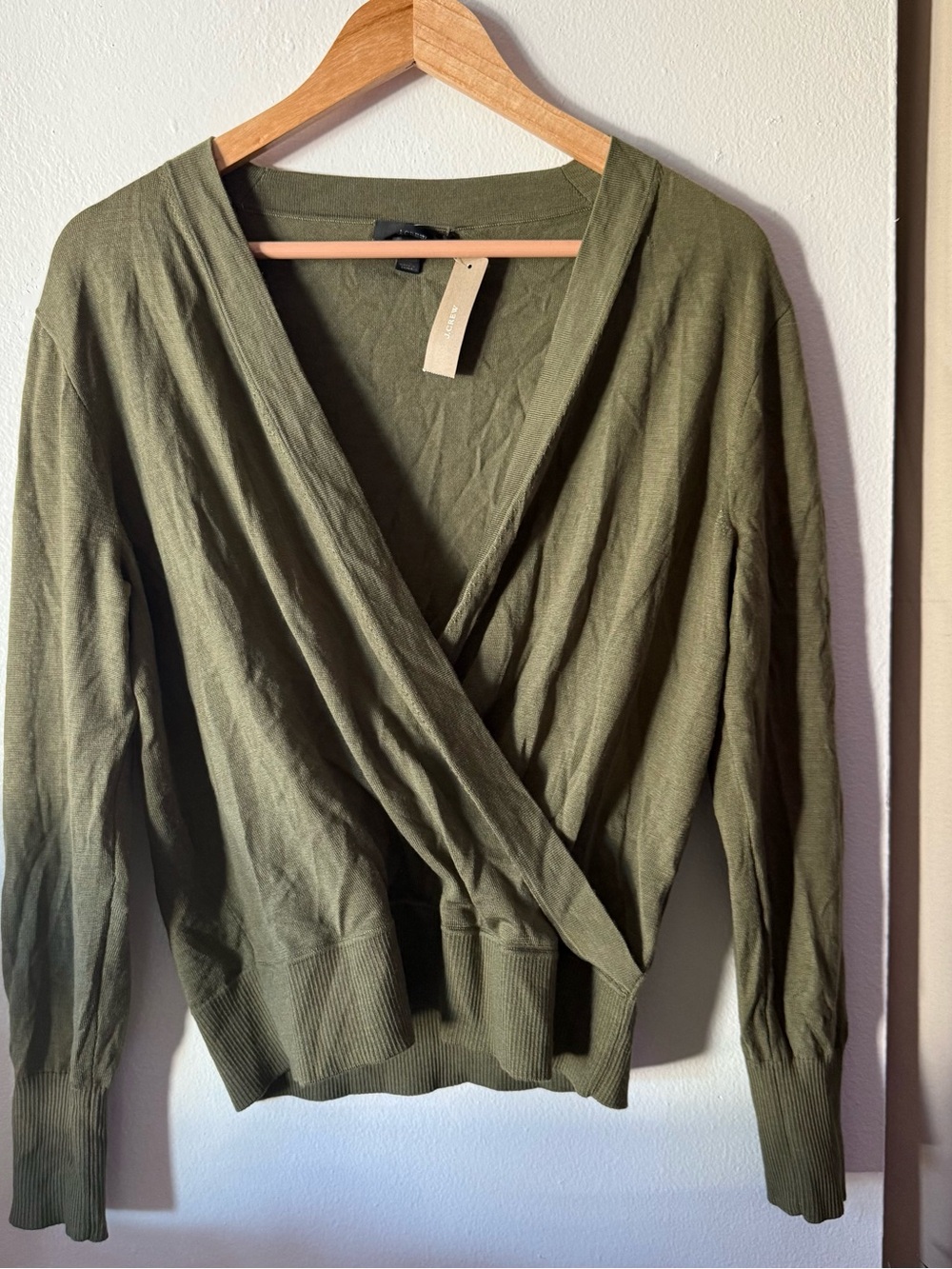 J. Crew Olive Green Wrap V-Neck Sweater